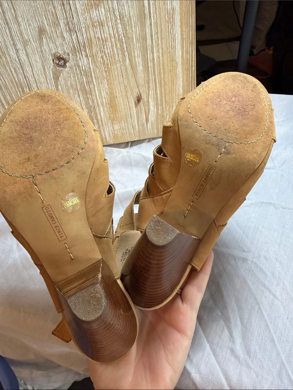 Vince Camuto Tan Strappy Gladiator Block Heel Sandals